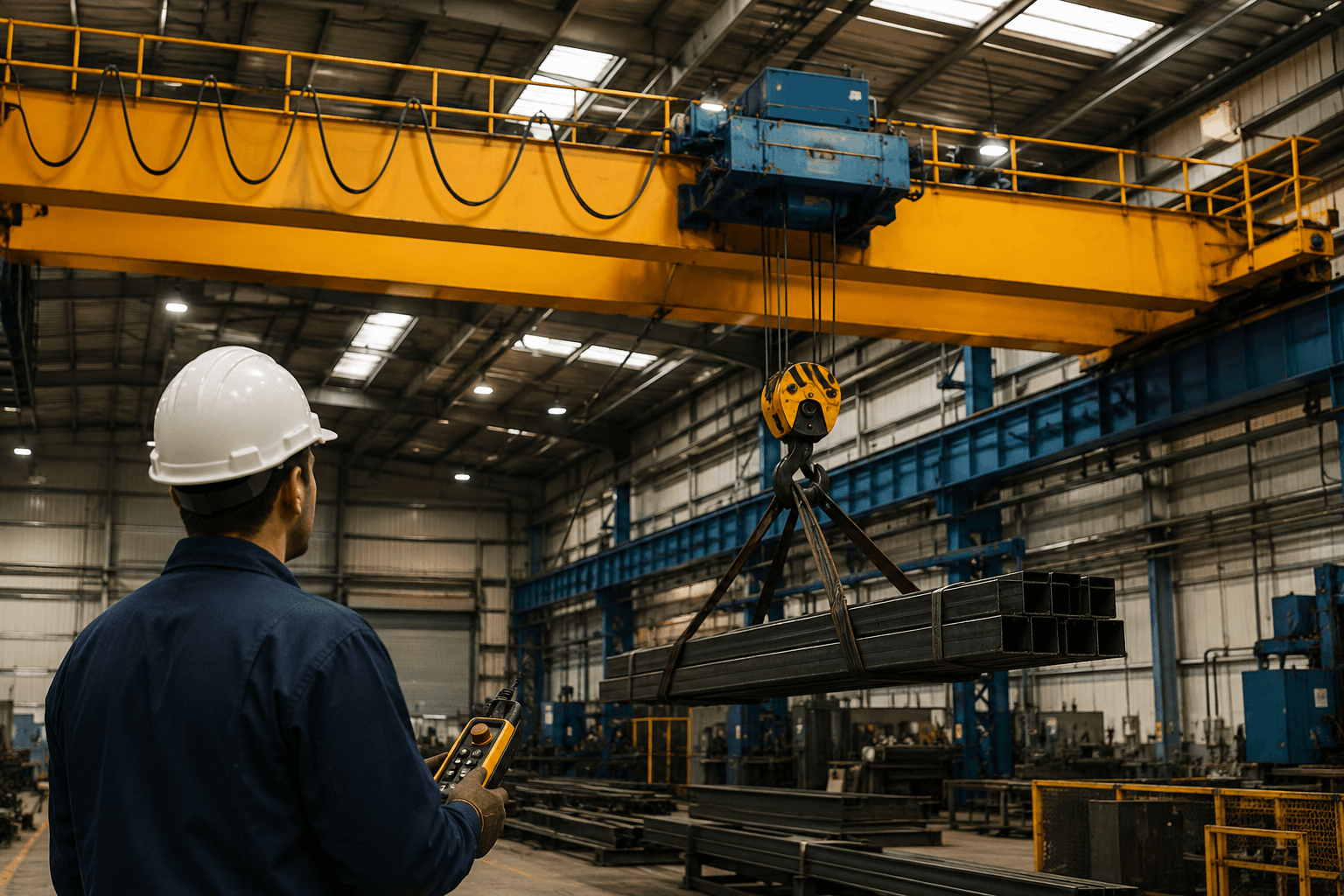 Alumno realizando prácticas en el curso de operador de puente grúa en Academia Industrial