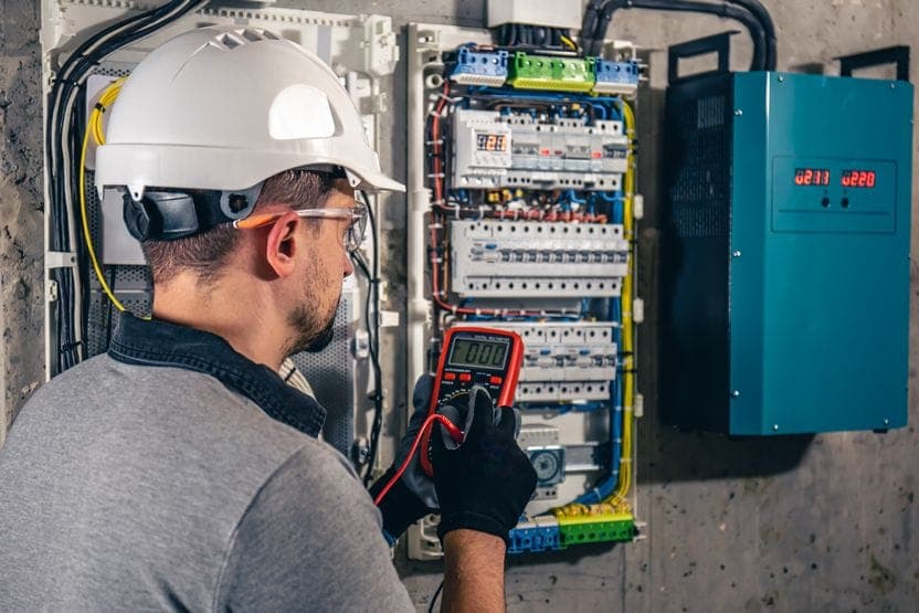 Alumno realizando prácticas de instalaciones eléctricas de baja tensión en el taller
